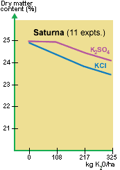 Graph demonstrating the effect of K supply on tuber dry matter for Saturna