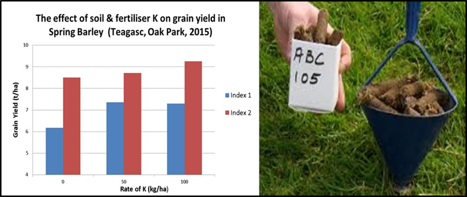 Figure 2. Effect of soil test K level and K fertiliser application on spring barley yield